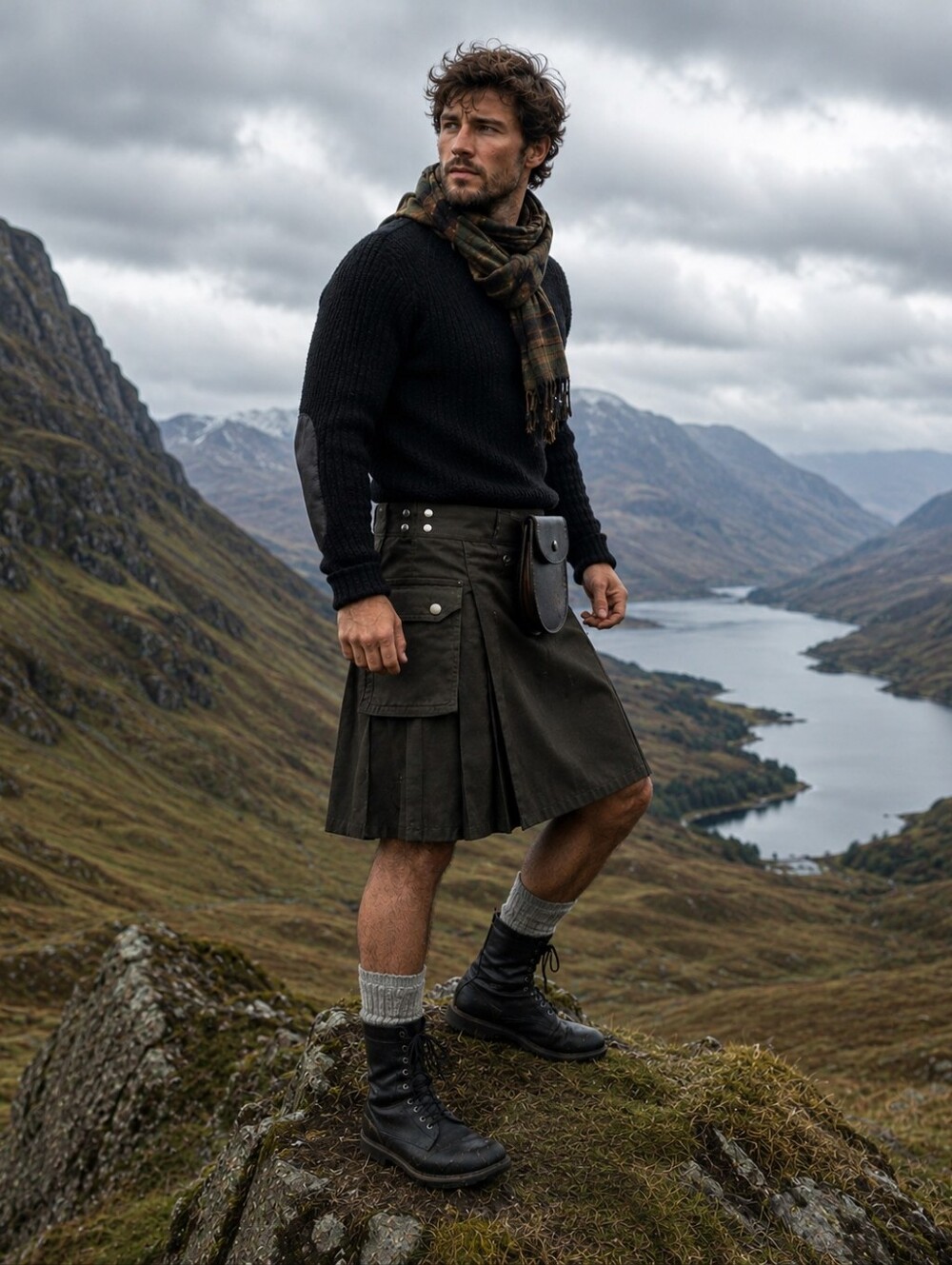 Men's Scottish Utility Kilt in Olive Green Size 40